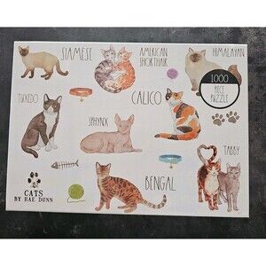 Cats By Rae Dunn Magenta Calico Siamese 1000 Piece Jigsaw Puzzle Sealed